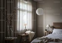 Cozy bedroom with soft natural light and rustic decor