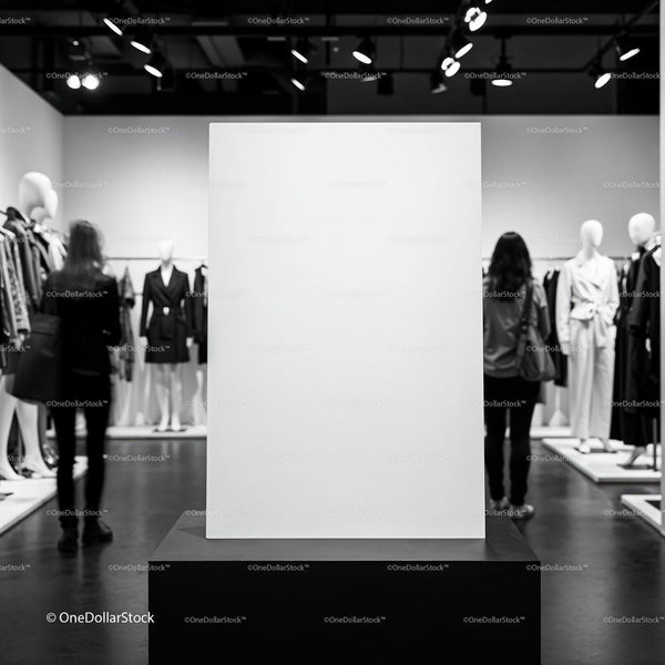 Blank Canvas Display in Modern Fashion Boutique JPG Mockup Image