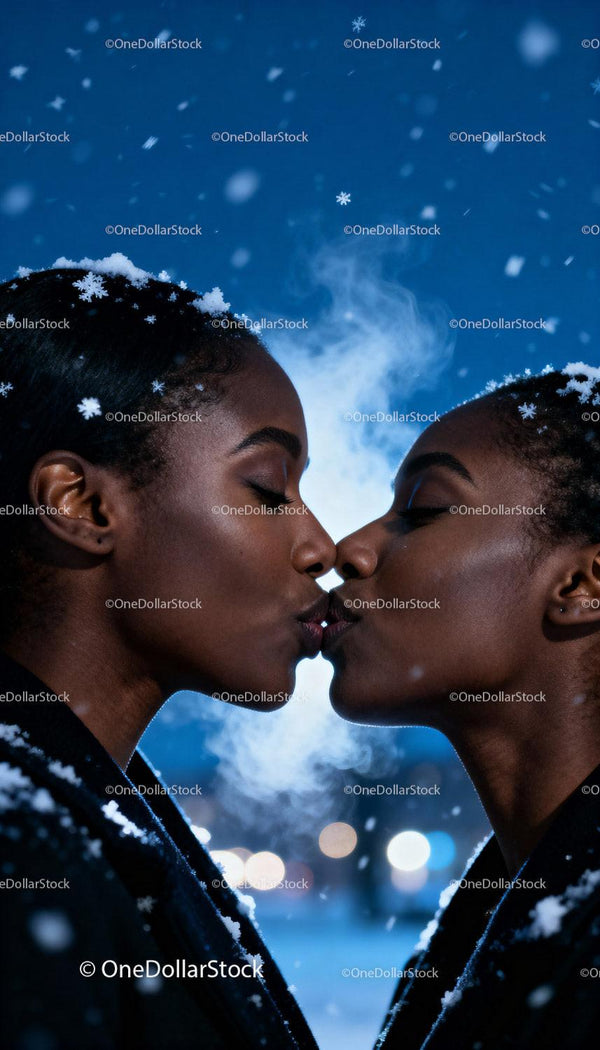 Intimate Winter Kiss Between Loving Couple Outdoors