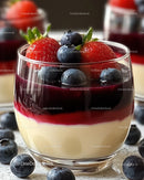 Fresh Berry Panna Cotta with Blueberries and Strawberries in Glass