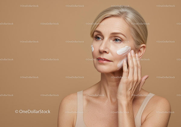Elegant Mature Woman Applying Skincare Cream for Radiant Skin