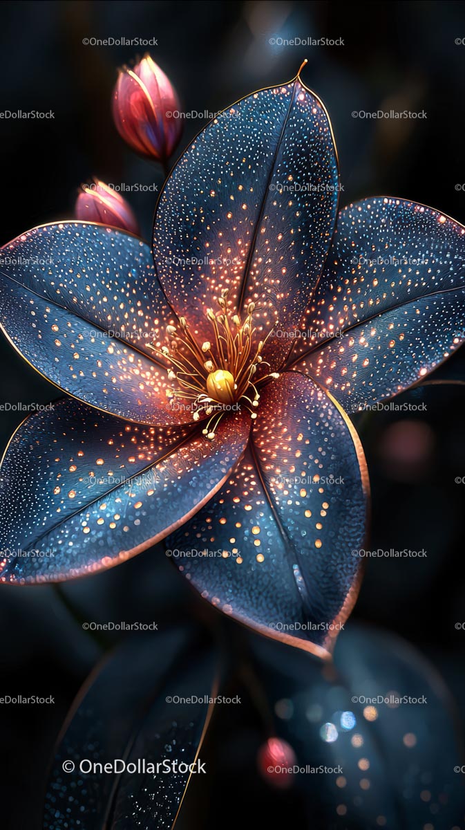 Glowing Blue Leaves and Flowers with Sparkling Details
