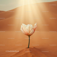 Delicate pale flower blooming amidst warm desert sands