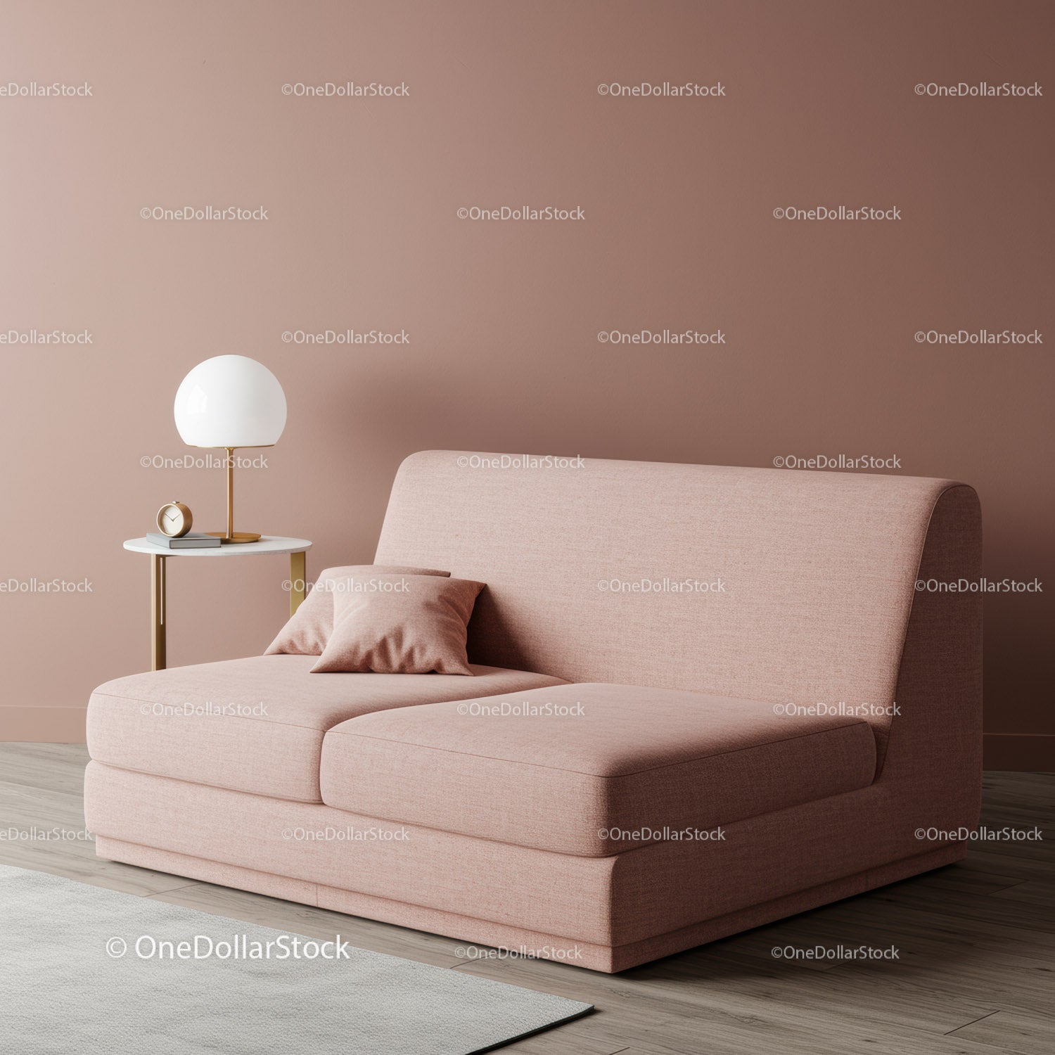 Pink Fabric Sofa in Modern Living Room with Minimalist Decor