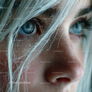 Close-up of a Woman's Blue Eyes with Wet Hair Texture
