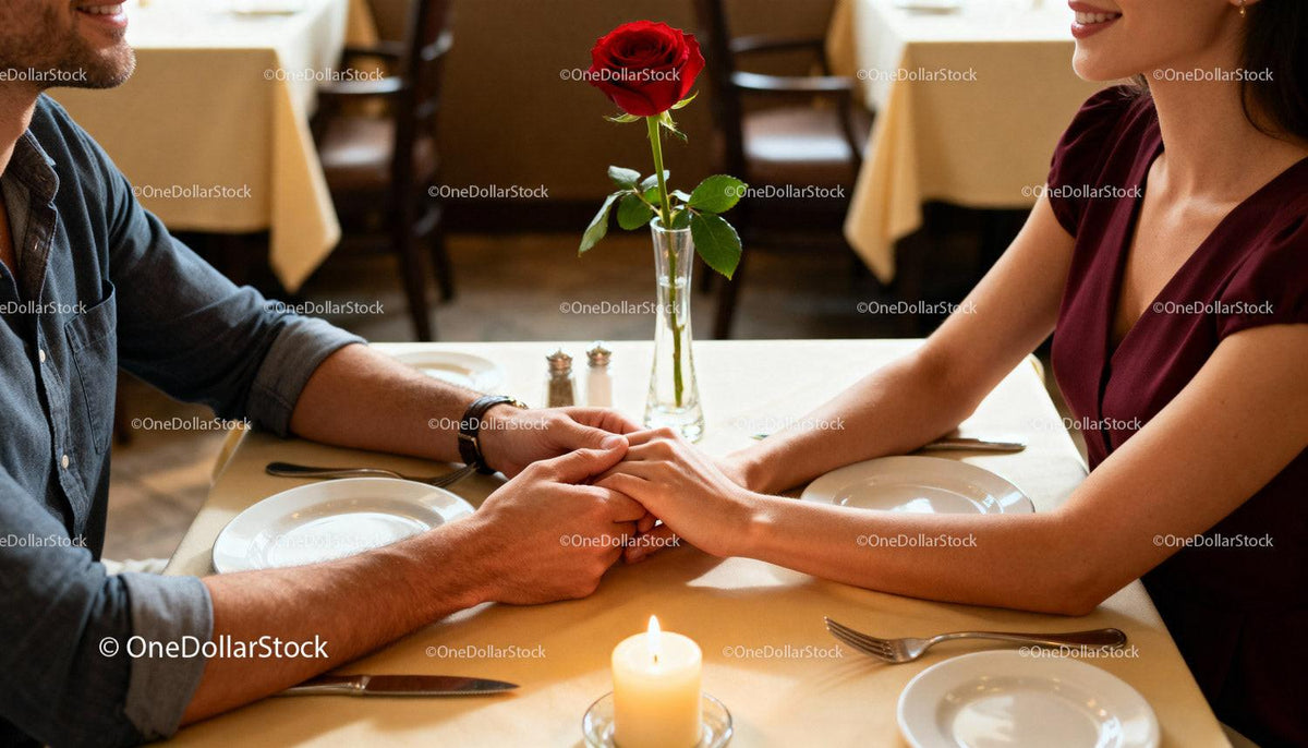 Couple Sharing Tender Moment During Romantic Dinner