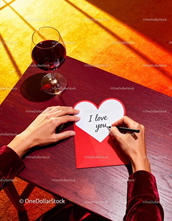 Handwriting a Heartfelt Love Note with Red Wine Glass
