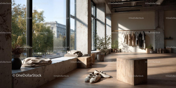 Modern Minimalist Interior with Sunlit Large Window and Wooden Floors