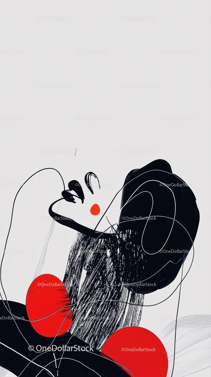 Abstrakcyjna artystyczna ilustracja z wyrazistymi liniami i czerwonymi akcentami