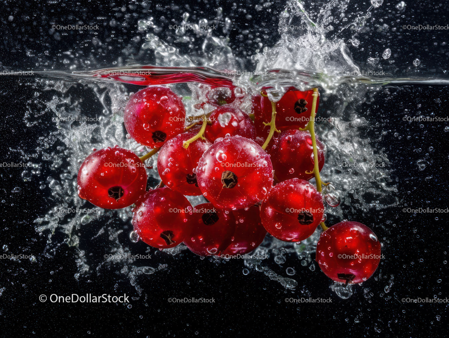 Fresh Red Currants Splashing in Water Artistic Fruit Photography