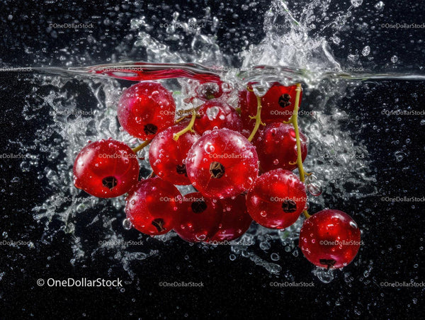 Fresh Red Currants Splashing in Water Artistic Fruit Photography