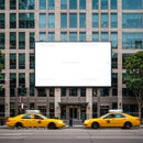 Busy city street with taxis passing blank billboard JPG Mockup Image preview