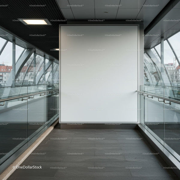 Empty Modern Walkway with Large Blank Advertising Board JPG Mockup Image
