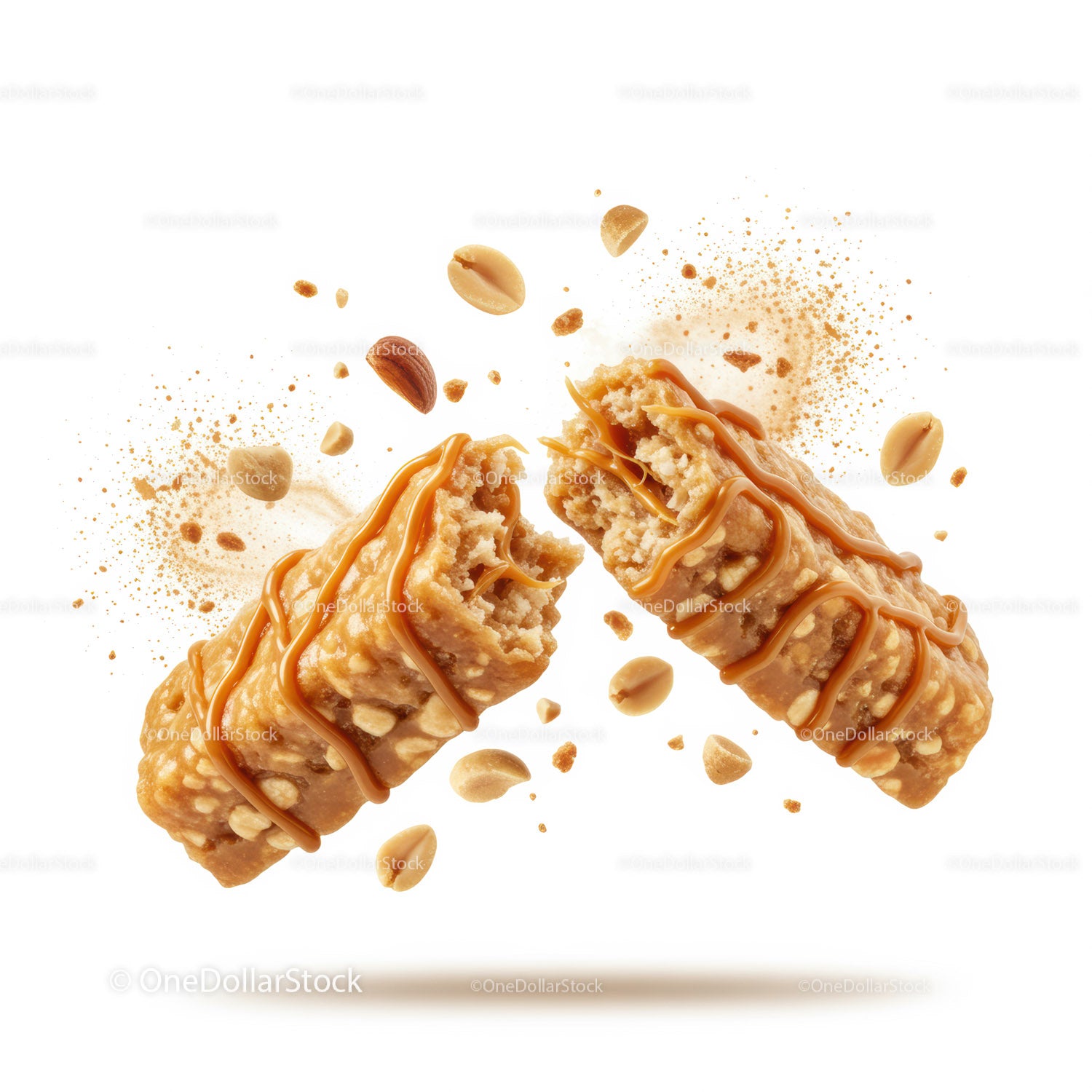 Crunchy Peanut Caramel Energy Bar Breaking Apart