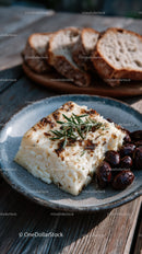 Blue Cheese and Rustic Bread on Decorative Plate in Food Setting