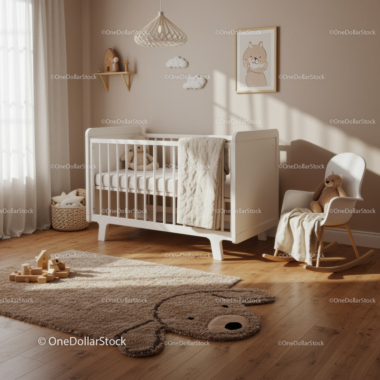 Cozy Neutral Baby Nursery with Modern Wooden Furniture