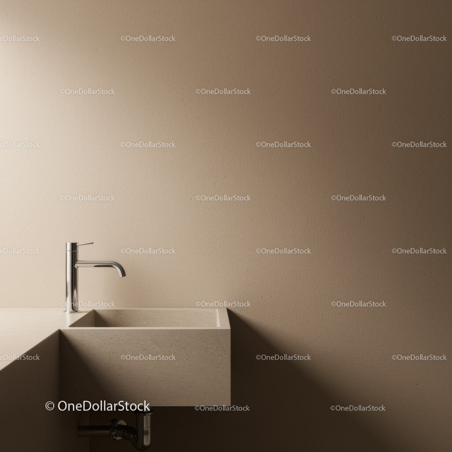 Contemporary Beige Bathroom Sink with Concrete Basin and Chrome Faucet