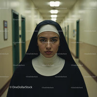 Confident Nurse in Hospital Corridor With Serious Expression