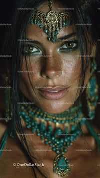 Stunning Woman with Traditional Turquoise Jewelry and Ornate Accessories