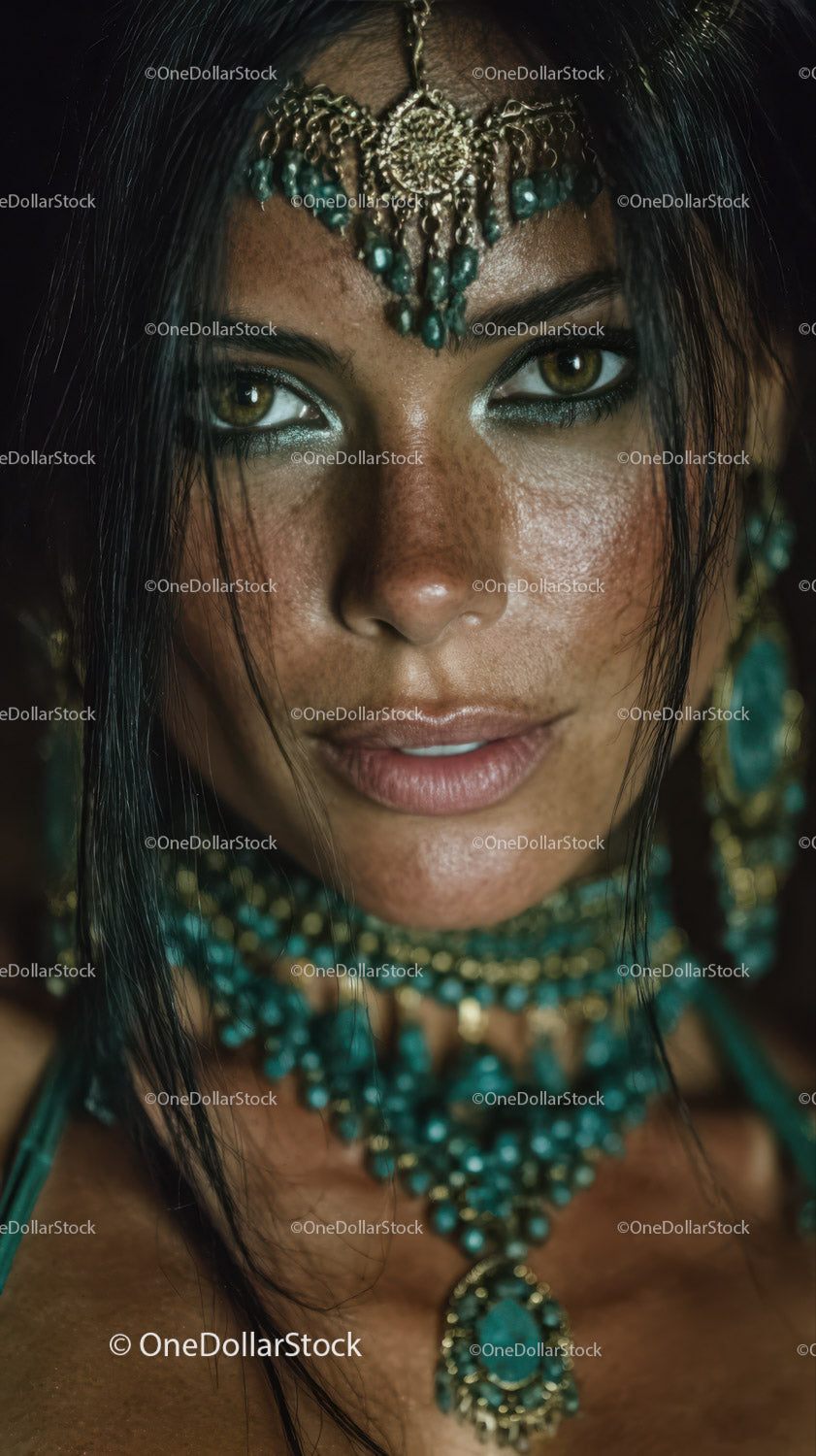 Stunning Woman with Traditional Turquoise Jewelry and Ornate Accessories