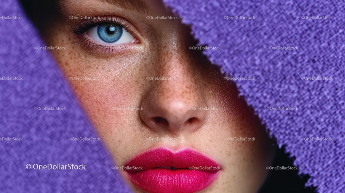 Beautiful Woman with Radiant Pink Lips and Artistic Background