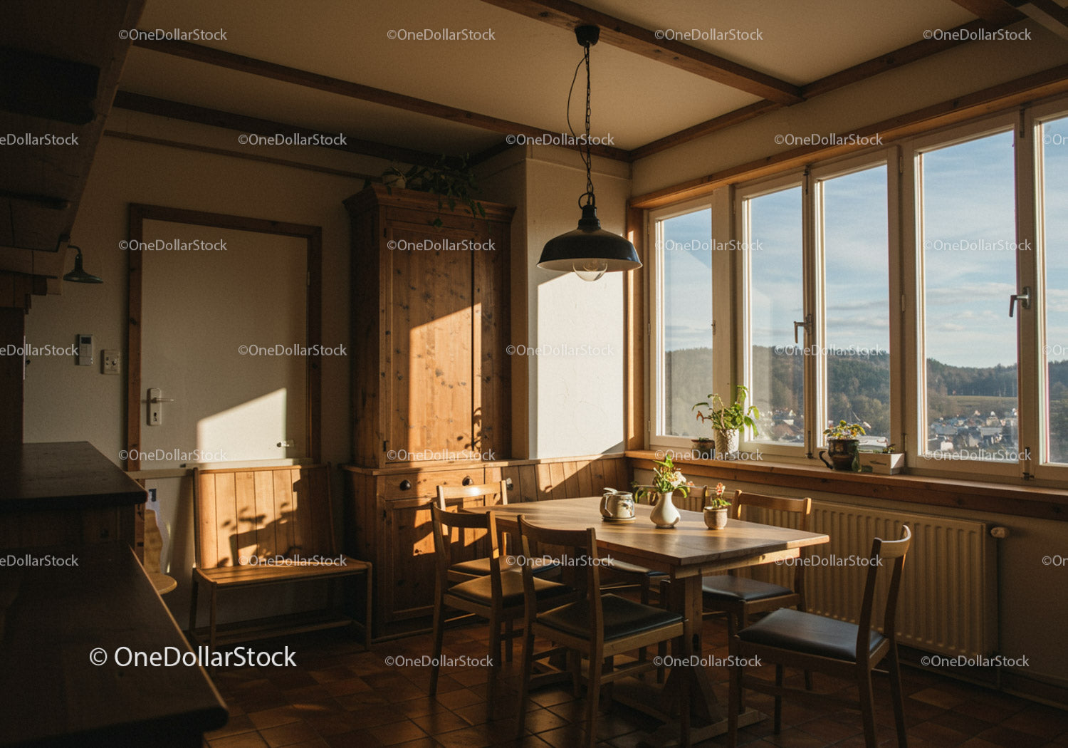Cozy Dining Area with Natural Light and Scenic View