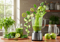 Fresh green smoothie ingredients splashing in blender