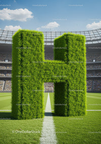 Giant Grass Letter H Standing on Soccer Field