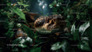 Close-up of a Timber Rattlesnake Head Surrounded by Green Foliage