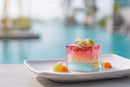 Colorful Fruit Jelly Dessert with Kiwi and Orange Slices by Pool