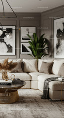 Cozy Modern Living Room with Neutral Tones and Green Plant