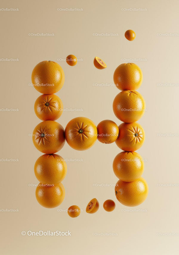 Creative Letter H Made of Fresh Oranges on Beige Background