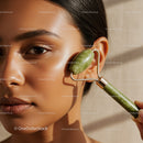 Close-Up of Woman Using Jade Roller for Facial Massage