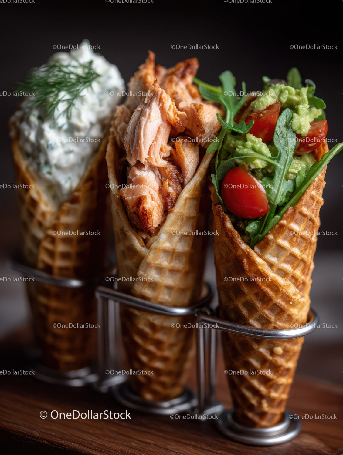 Ice Cream Cones with Strawberry Vanilla and Fresh Salad Toppings