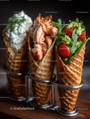 Ice Cream Cones with Strawberry Vanilla and Fresh Salad Toppings
