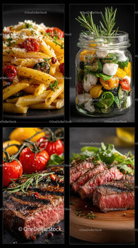 Freshly Cooked Steak with Vegetables and Pasta in a Rustic Setting