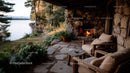 Rustic Lakeside Porch with Fireplace and Scenic Water View