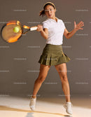 Female tennis player hitting fast forehand stroke indoors