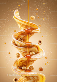 Stack of Pancakes with Honey and Hazelnuts in Air
