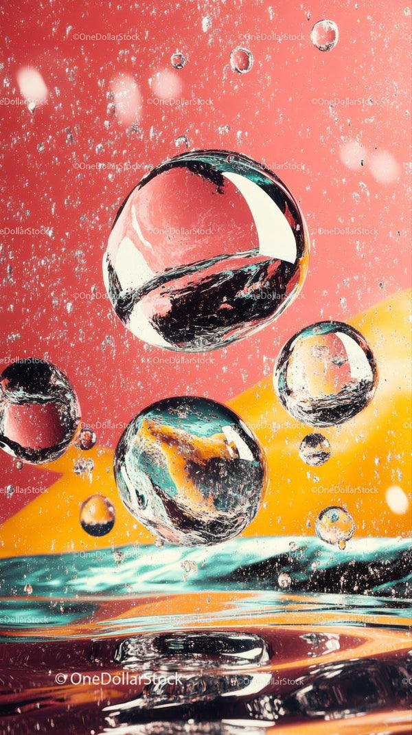 Abstract Water Splash with Colorful Glass Bubbles and Droplets