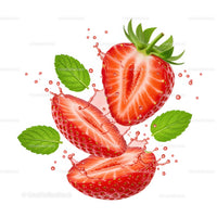 Fresh strawberry halves splashing with mint leaves