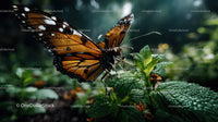 Close-Up of Monarch Butterfly on Green Leaf in Natural Scene