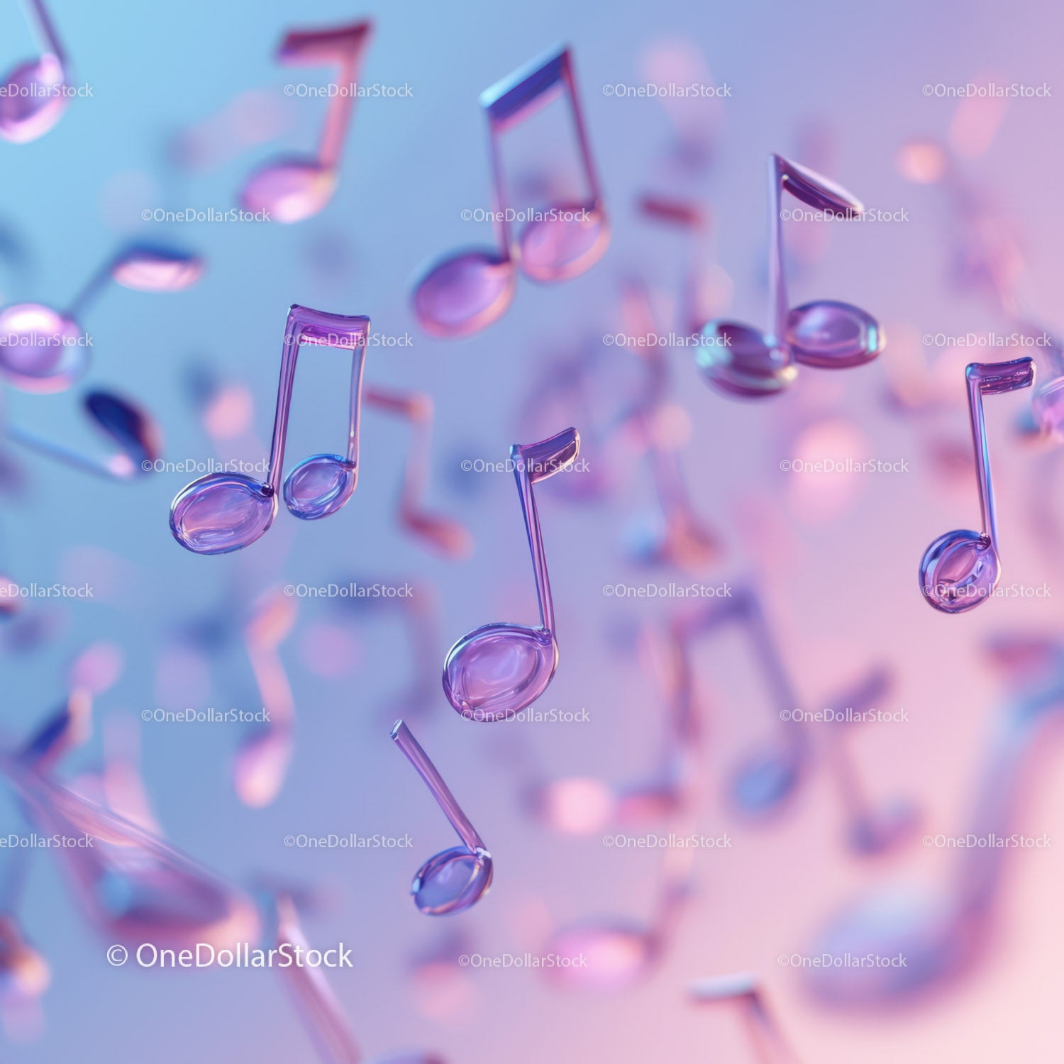 Abstract Floating Musical Notes with Vibrant Pink and Blue Colors