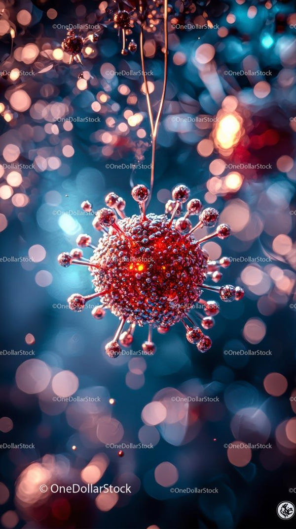Close-up of a virus particle with intricate molecular structure