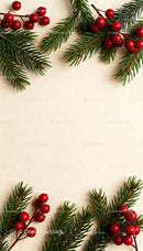 Festive Red Berries and Evergreen Sprigs Frame