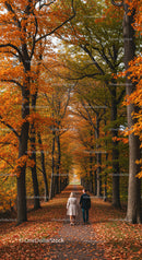 Couple Walking Through Autumn Tree-Lined Pathway