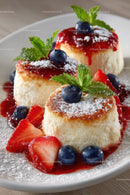 Creamy Cheesecake with Mixed Berries and Mint Garnish