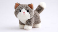 Cute Plush Cat Toy with Large Black Eyes and Pink Nose