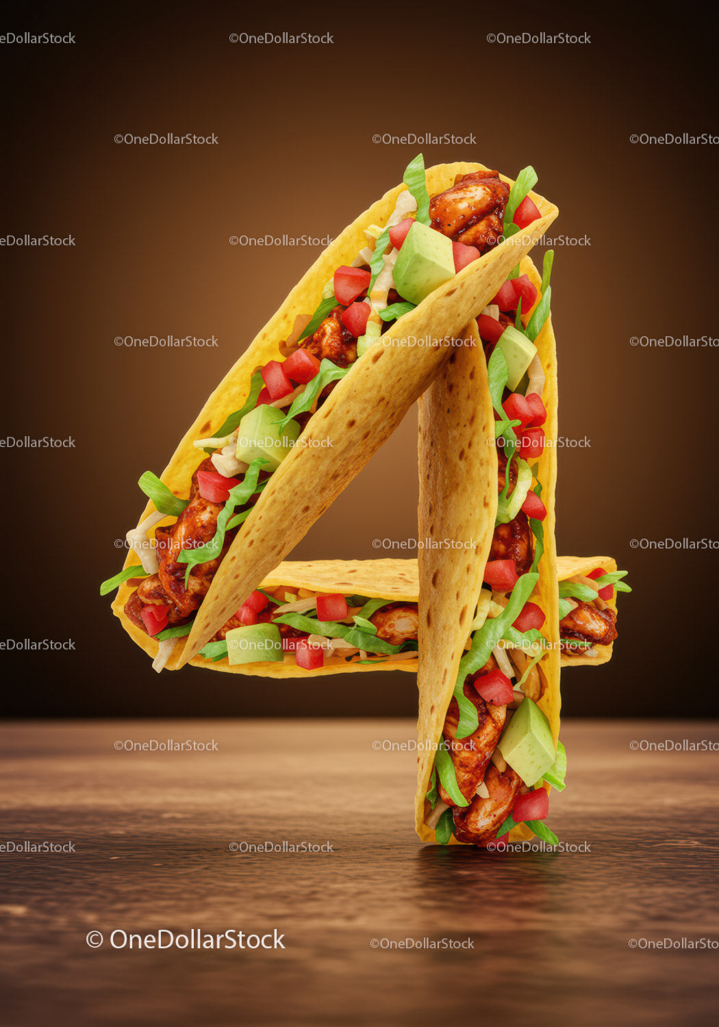 Tasty Tacos Arranged to Form Number Four