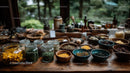 Assortment of Fresh Herbs and Dried Spices on Wooden Table